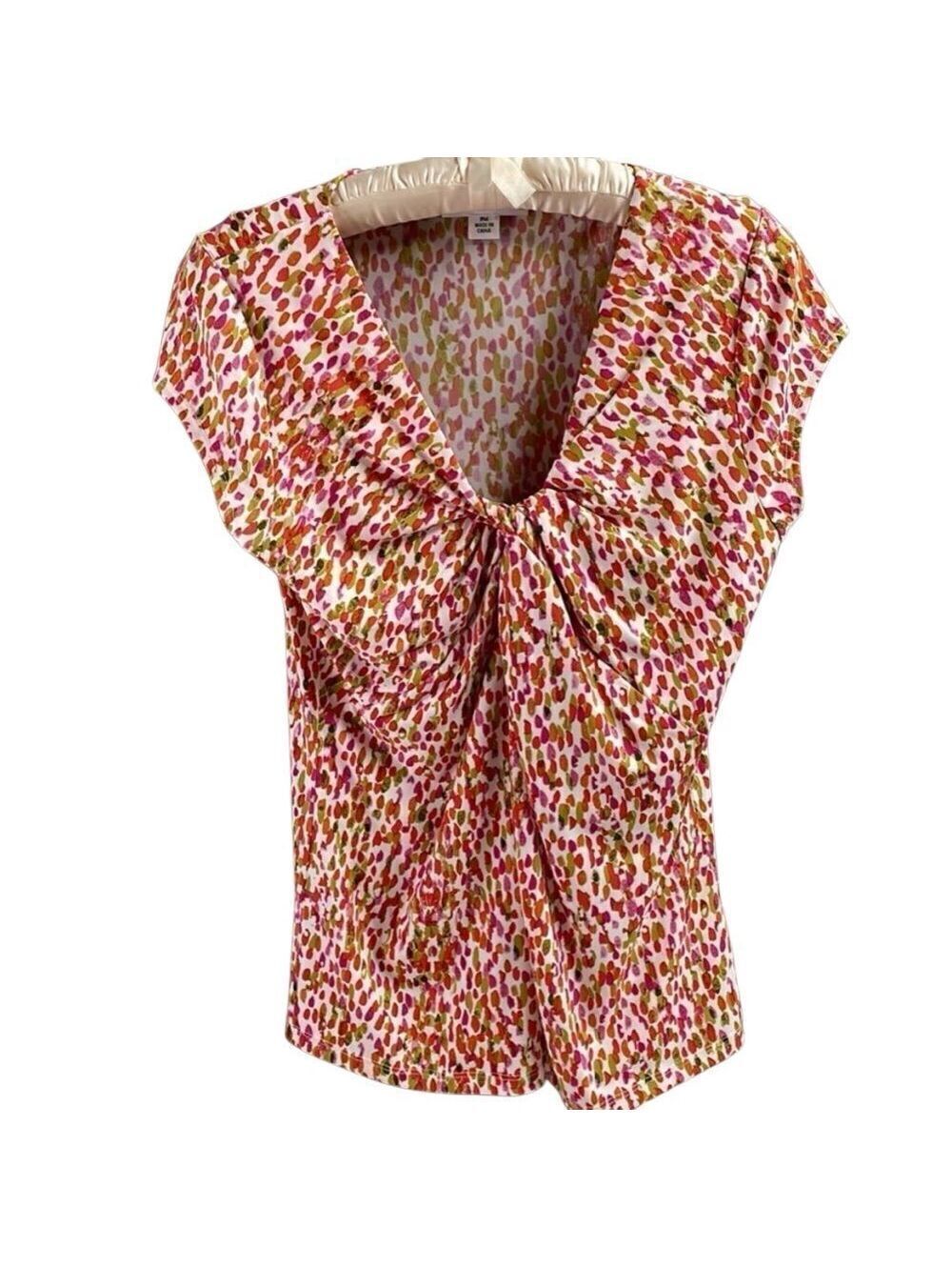 Josephine Studio Women’s Ruched Knotted Vneck Blouse Petite Medium Multicolor